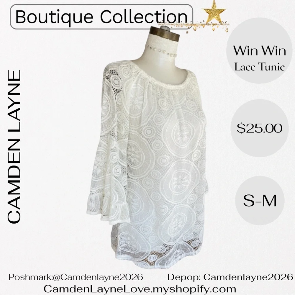 WinWin Lace Off-Shoulder Tunic Blouse - White - Picture 4 of 11